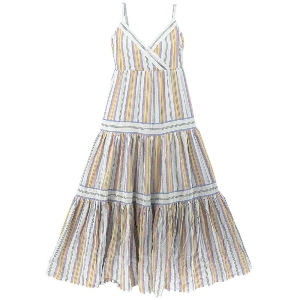 Sullivan Striped Tiered Maxi Dress Multi Color Cotton SZ S Rainbow Summer Boho